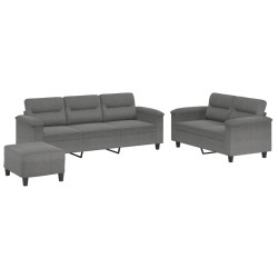 vidaXL Juego de sofás con cojines 3 piezas tela microfibra gris oscuro