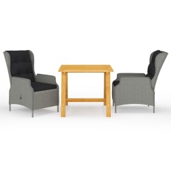 vidaXL Juego de comedor para jardín 3 piezas gris claro