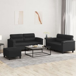 vidaXL Juego de sofás con cojines 3 piezas cuero sintético negro