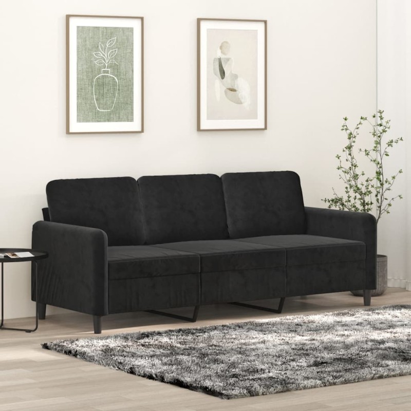 vidaXL Sofá de 3 plazas terciopelo negro 180 cm vidaXL Sofá de 3 plazas terciopelo negro 180 cm