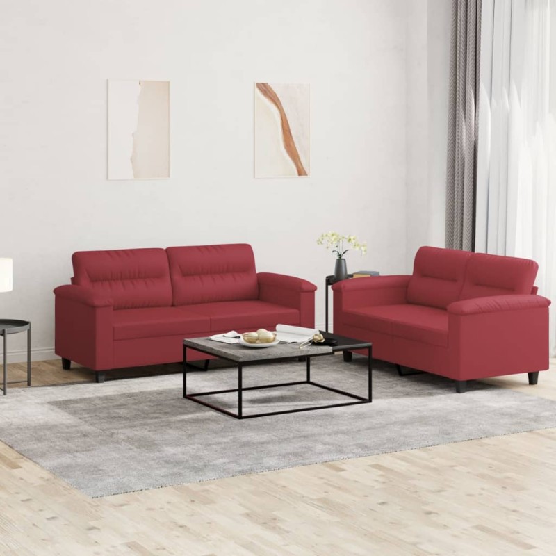 vidaXL Juego de sofás con cojines 2 piezas cuero sintético rojo tinto vidaXL Juego de sofás con cojines 2 piezas cuero sintético rojo tinto