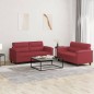 vidaXL Juego de sofás con cojines 2 piezas cuero sintético rojo tinto vidaXL Juego de sofás con cojines 2 piezas cuero sintético rojo tinto