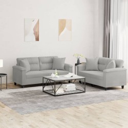 vidaXL Juego de sofás con cojines 2 piezas tela microfibra gris claro
