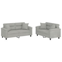 vidaXL Juego de sofás con cojines 2 piezas tela microfibra gris claro