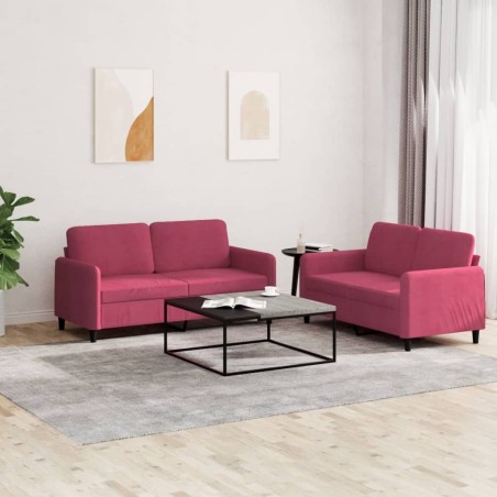 vidaXL Juego de sofás 2 piezas terciopelo rojo tinto