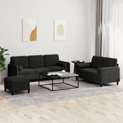 vidaXL Juego de sofás con cojines 3 piezas terciopelo negro