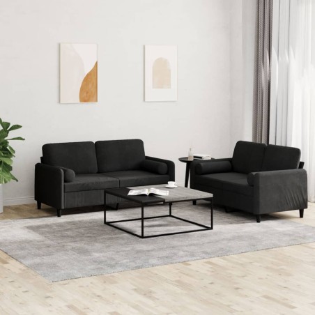 vidaXL Juego de sofás con cojines 2 piezas terciopelo negro