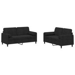 vidaXL Juego de sofás con cojines 2 piezas terciopelo negro
