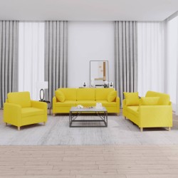 vidaXL Juego de sofás con cojines 3 piezas tela amarillo claro