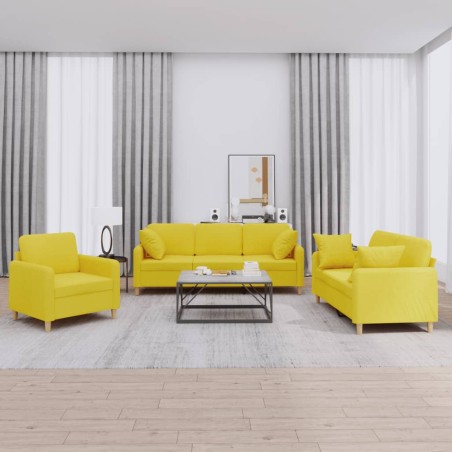 vidaXL Juego de sofás con cojines 3 piezas tela amarillo claro