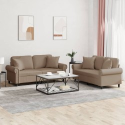 vidaXL Juego de sofás con cojines 2 piezas cuero sintético capuchino