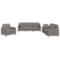 vidaXL Juego de sofás con cojines 3 piezas tela gris taupe