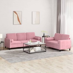 vidaXL Juego de sofás con cojines 2 piezas terciopelo rosa