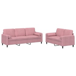 vidaXL Juego de sofás con cojines 2 piezas terciopelo rosa