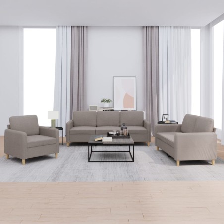 vidaXL Juego de sofás con cojines 3 piezas tela gris taupe
