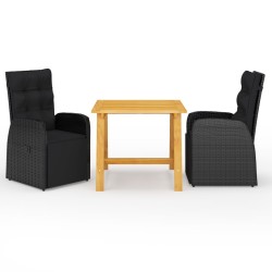 vidaXL Juego de comedor de jardín 3 piezas negro