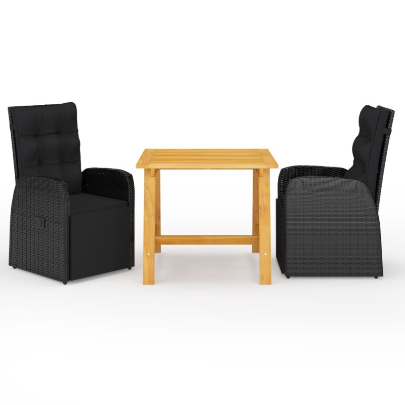 vidaXL Juego de comedor de jardín 3 piezas negro