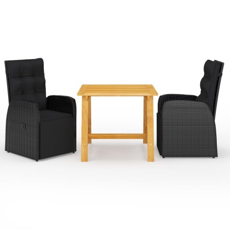 vidaXL Juego de comedor de jardín 3 piezas negro