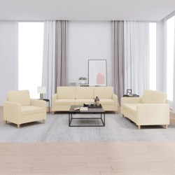 vidaXL Juego de sofás con cojines 3 piezas tela crema
