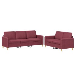 vidaXL Juego de sofás con cojines 2 piezas tela rojo tinto