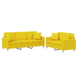 vidaXL Juego de sofás con cojines 2 piezas tela amarillo claro