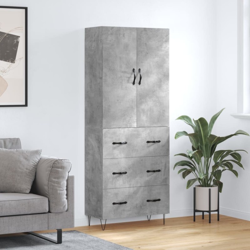 vidaXL Aparador alto madera contrachapada gris hormigón 69,5x34x180 cm vidaXL Aparador alto madera contrachapada gris hormigón 69,5x34x180 cm