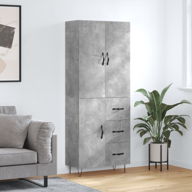 vidaXL Aparador alto madera contrachapada gris hormigón 69,5x34x180 cm vidaXL Aparador alto madera contrachapada gris hormigón 69,5x34x180 cm