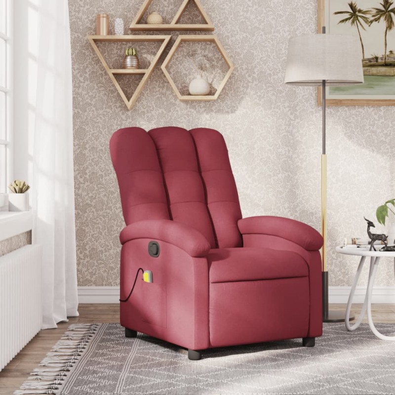 vidaXL Sillón de masaje reclinable de tela color vino tinto vidaXL Sillón de masaje reclinable de tela color vino tinto