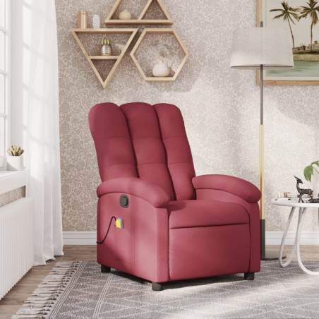 vidaXL Sillón de masaje reclinable de tela color vino tinto