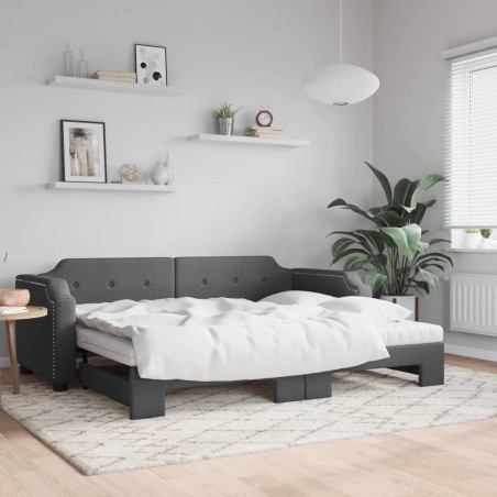 vidaXL Sofá cama nido con colchón tela gris oscuro 90x200 cm
