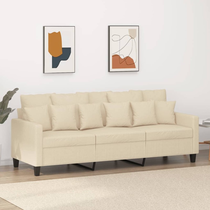 vidaXL Sofá de 3 plazas de tela crema 180 cm vidaXL Sofá de 3 plazas de tela crema 180 cm