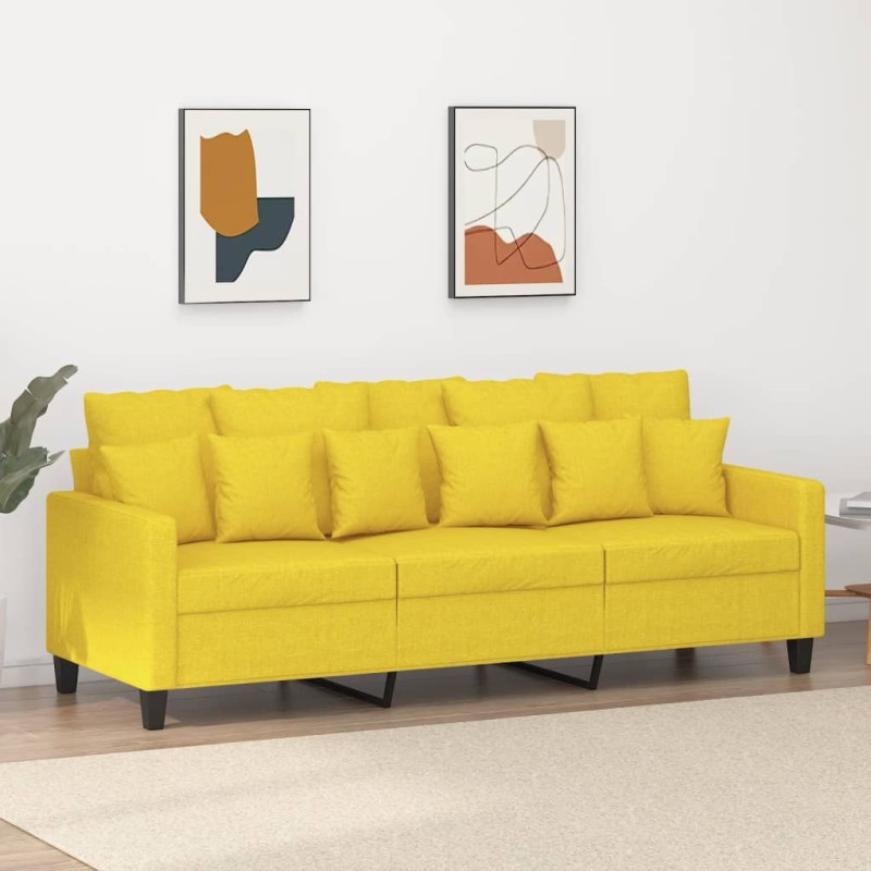 vidaXL Sofá de 3 plazas de tela amarillo claro 180 cm vidaXL Sofá de 3 plazas de tela amarillo claro 180 cm