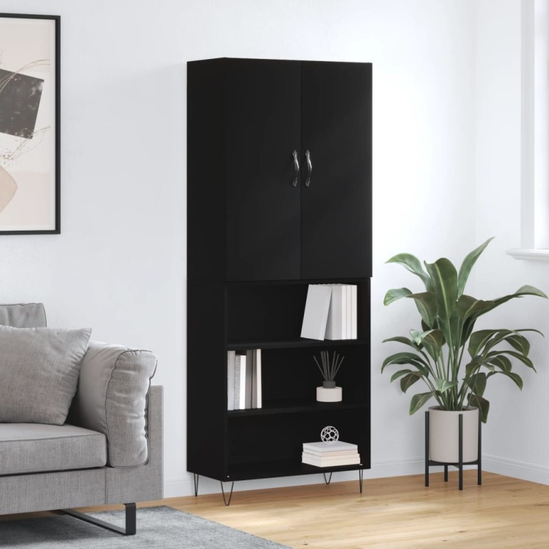 vidaXL Aparador alto madera contrachapada negro 69,5x34x180 cm