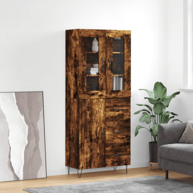 vidaXL Aparador alto madera contrachapada roble ahumado 69,5x34x180 cm