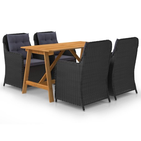 vidaXL Juego de comedor para jardín 5 piezas negro
