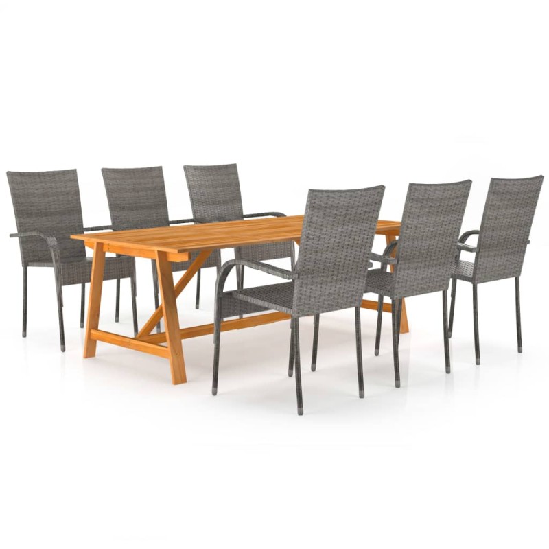 vidaXL Juego de comedor de jardín 7 piezas gris vidaXL Juego de comedor de jardín 7 piezas gris