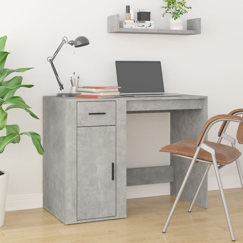 vidaXL Escritorio de madera contrachapada gris hormigón 100x49x75 cm