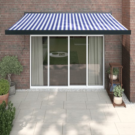 vidaXL Toldo retráctil aluminio y tela azul y blanco 3x2,5 m