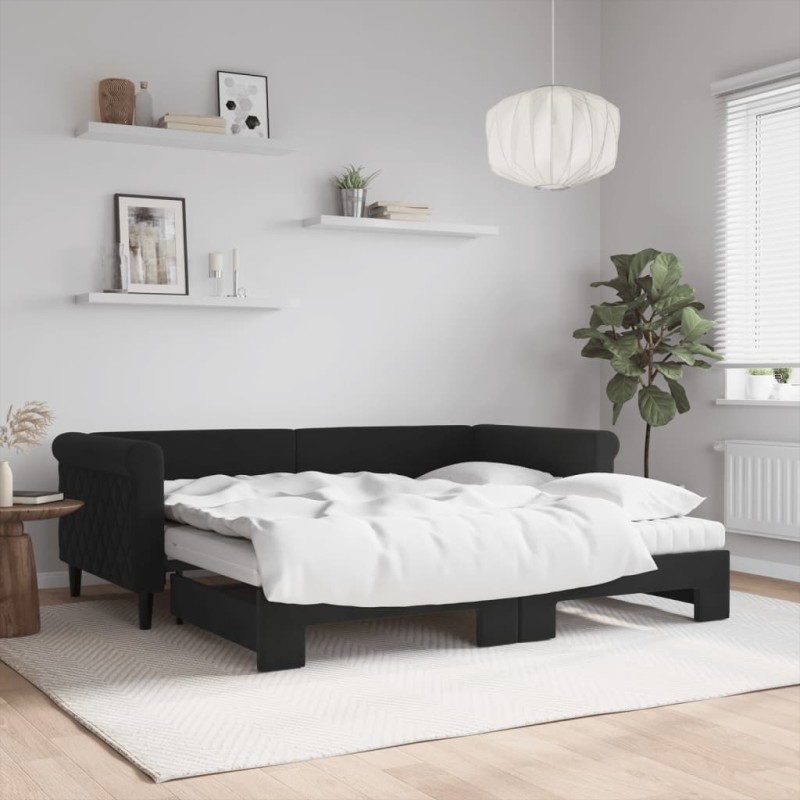 vidaXL Sofá cama nido con colchón terciopelo negro 90x190 cm vidaXL Sofá cama nido con colchón terciopelo negro 90x190 cm