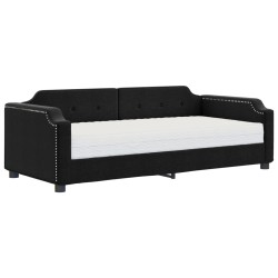 vidaXL Sofá cama con colchón tela negro 90x200 cm