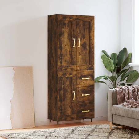 vidaXL Aparador alto madera contrachapada roble ahumado 69,5x34x180 cm