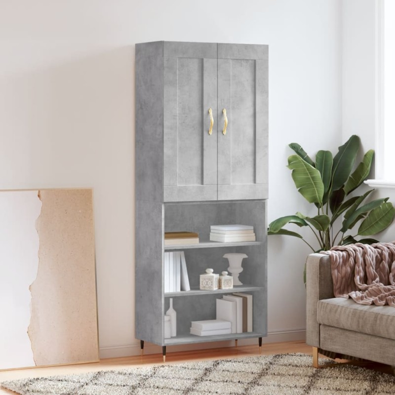 vidaXL Aparador alto madera contrachapada gris hormigón 69,5x34x180 cm