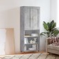 vidaXL Aparador alto madera contrachapada gris hormigón 69,5x34x180 cm