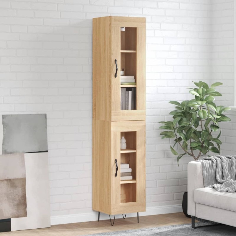 vidaXL Aparador de madera contrachapada roble Sonoma 34,5x34x180 cm vidaXL Aparador de madera contrachapada roble Sonoma 34,5x34x180 cm