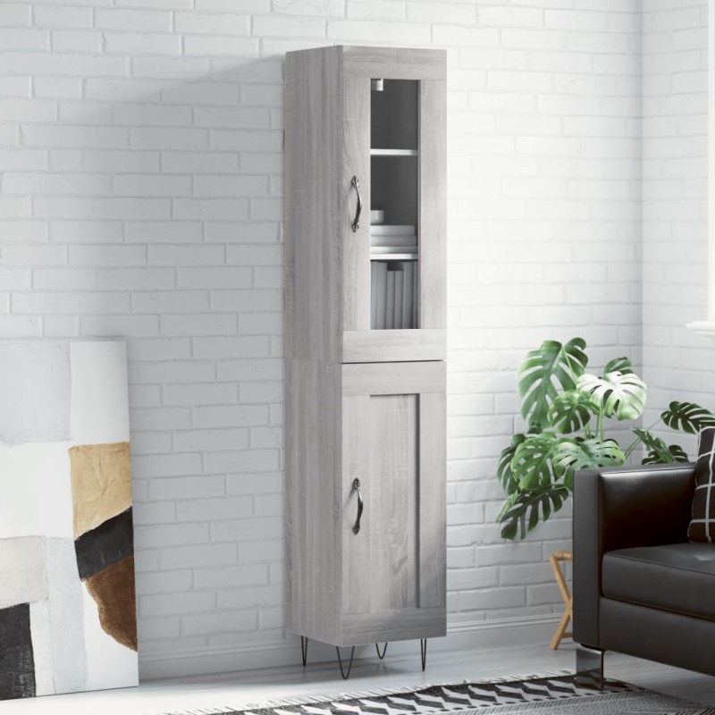 vidaXL Aparador alto madera contrachapada gris Sonoma 34,5x34x180 cm vidaXL Aparador alto madera contrachapada gris Sonoma 34,5x34x180 cm