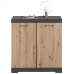 FMD Cómoda con 2 puertas color roble artesanal y gris 80x34,9x89,9 cm