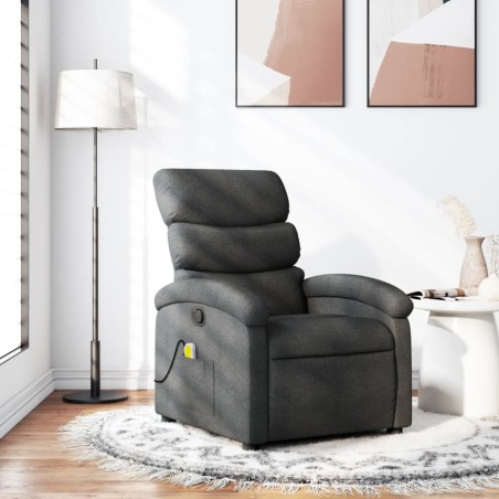 vidaXL Sillón de masaje reclinable de tela gris oscuro