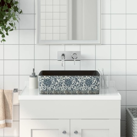 vidaXL Lavabo de encimera rectangular cerámica negro azul 46x35,5x13cm