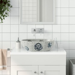 vidaXL Lavabo sobre encimera ovalado cerámica gris y azul 47x33x13 cm