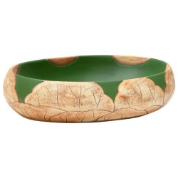 vidaXL Lavabo sobre encimera ovalado cerámica verde marrón 59x40x15 cm